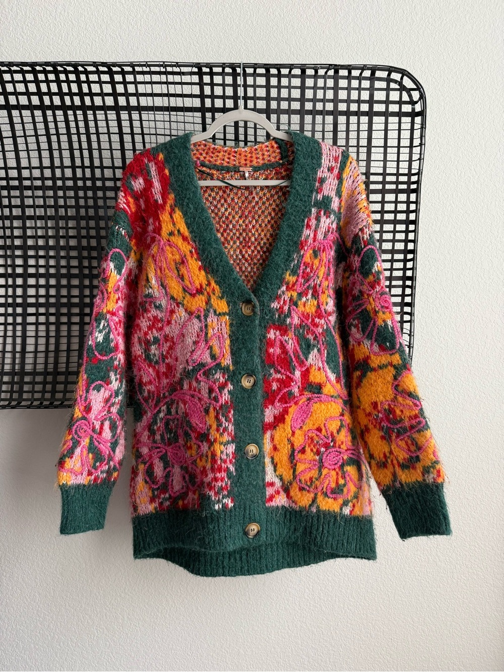 Free People Multicolor Floral Knit Cardigan in Green, Pink & Orange - Picture 3 of 8